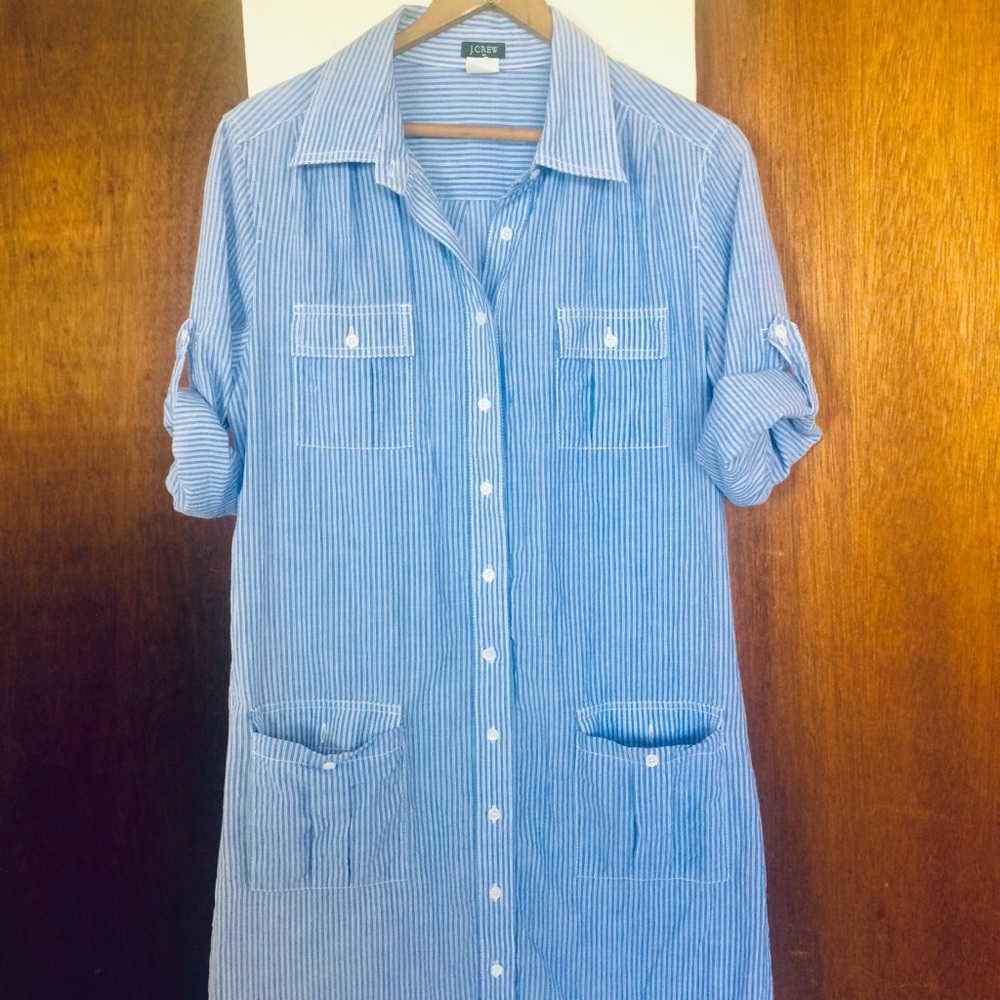 J. Crew Cute Pinstriped Shirt Dress With Pockets